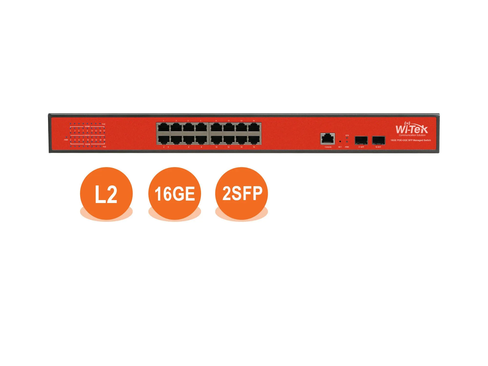 WI-MS318GF, Коммутатор управляемый L2, порты 16 100/1000Base-TX  + 2 SFP