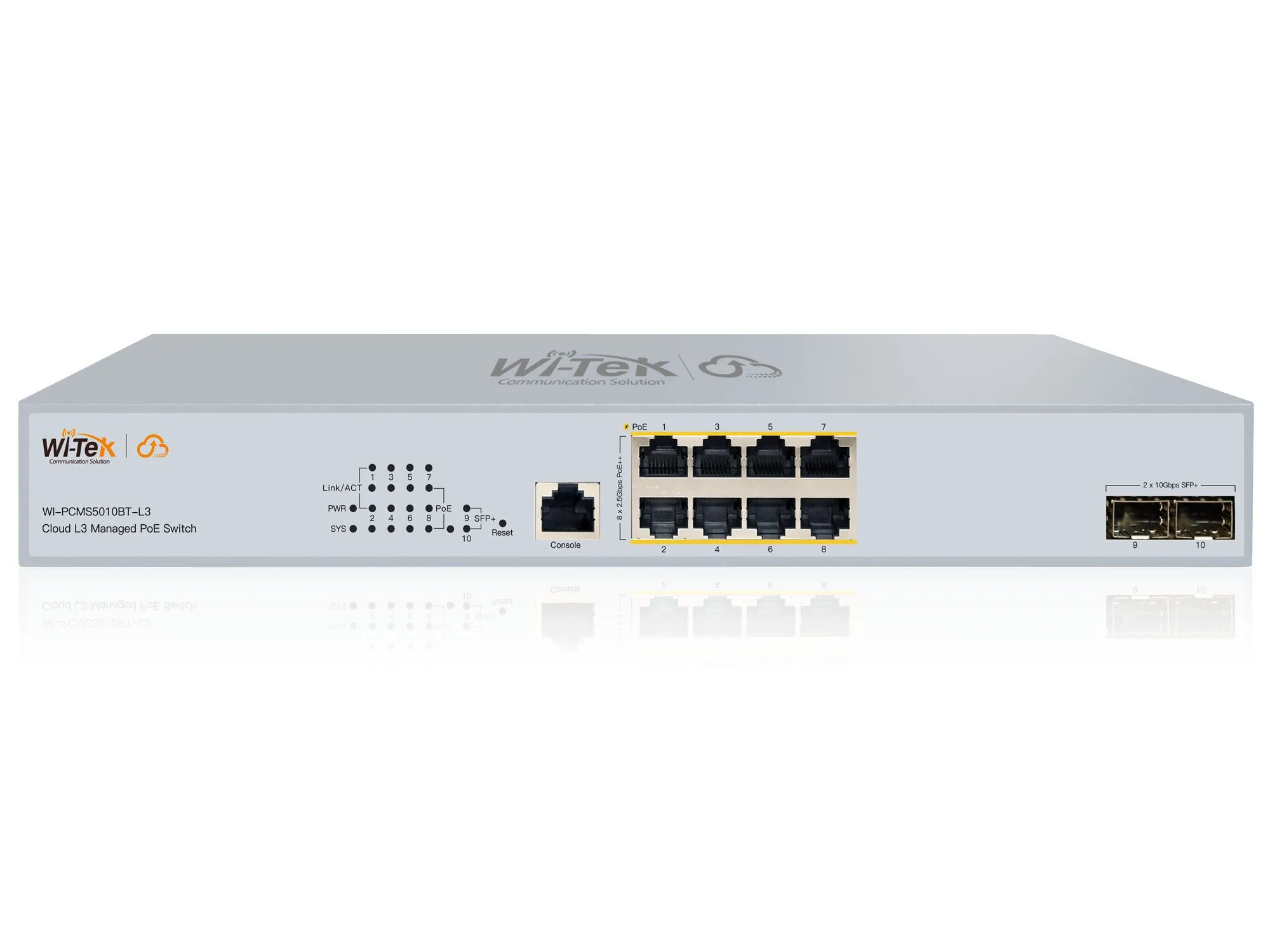 WI-PCMS5010BT-L3, управляемый коммутатор, PoE бюджет 370Вт, 8*2,5GE PoE, 2SFP+ 10G, Cloud
