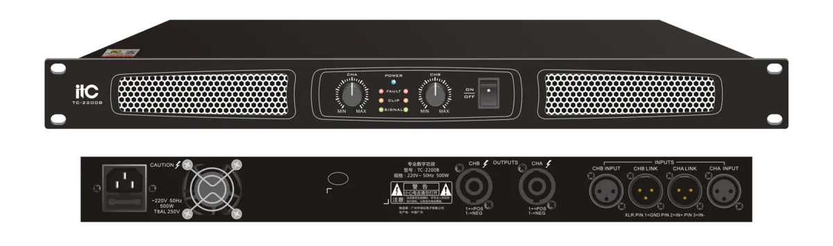TC-2200B 2-канальный профессиональный усилитель,Stereo@8Ω: 200W×2, Stereo@4Ω: 400W×2