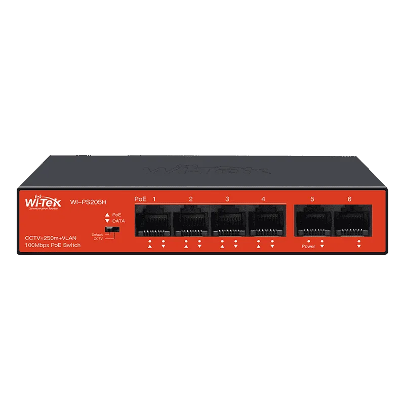 WI-PS205H, Коммутатор неуправляемый PoE 40Вт, 4 PoE FE + 2FE, режим 250м + VLAN, Watchdog