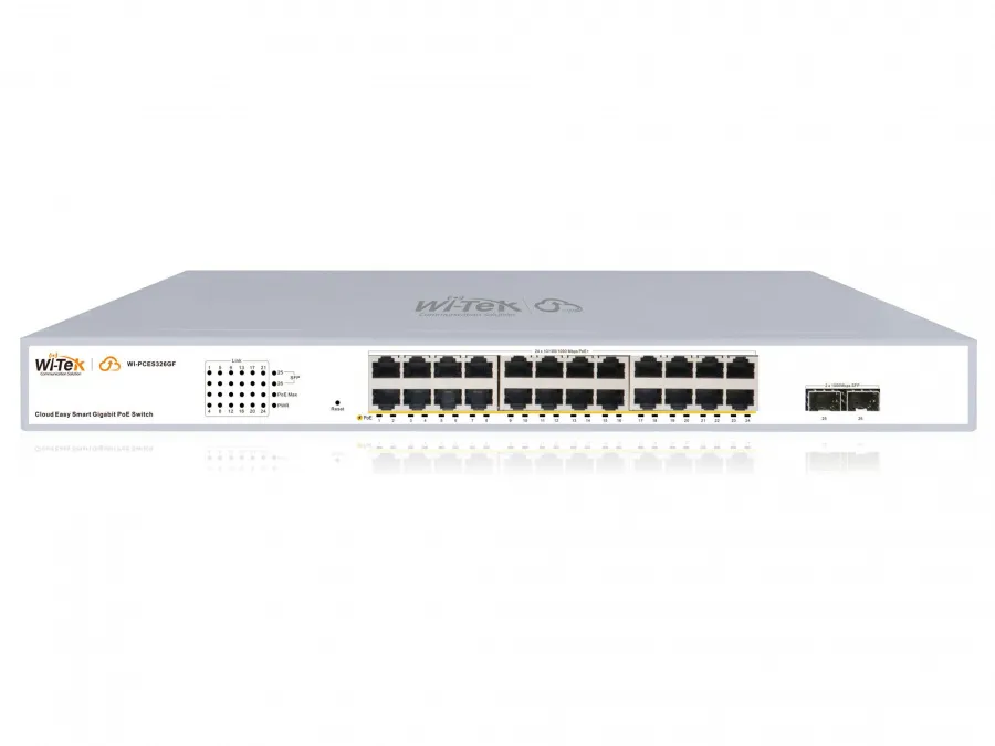 WI-PCES326GF, настраиваемый PoE 370Вт, порты 24 PoE GE + 2 SFP, Easy Smart