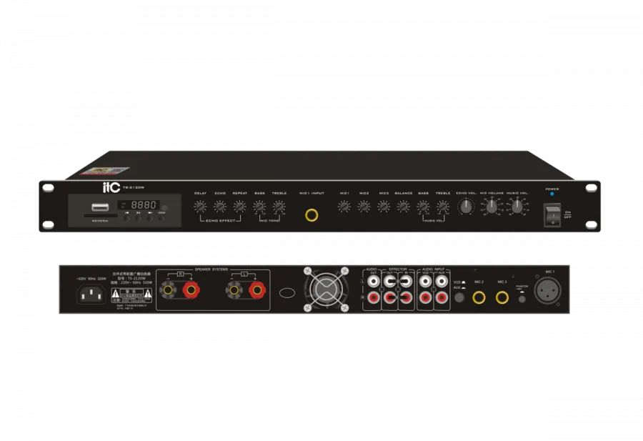 TS-2120W 2-канальный профессиональный усилитель,2*120 Вт @ 8 Ом, SD/USB MP3-плеер, bluetooth, MP3
