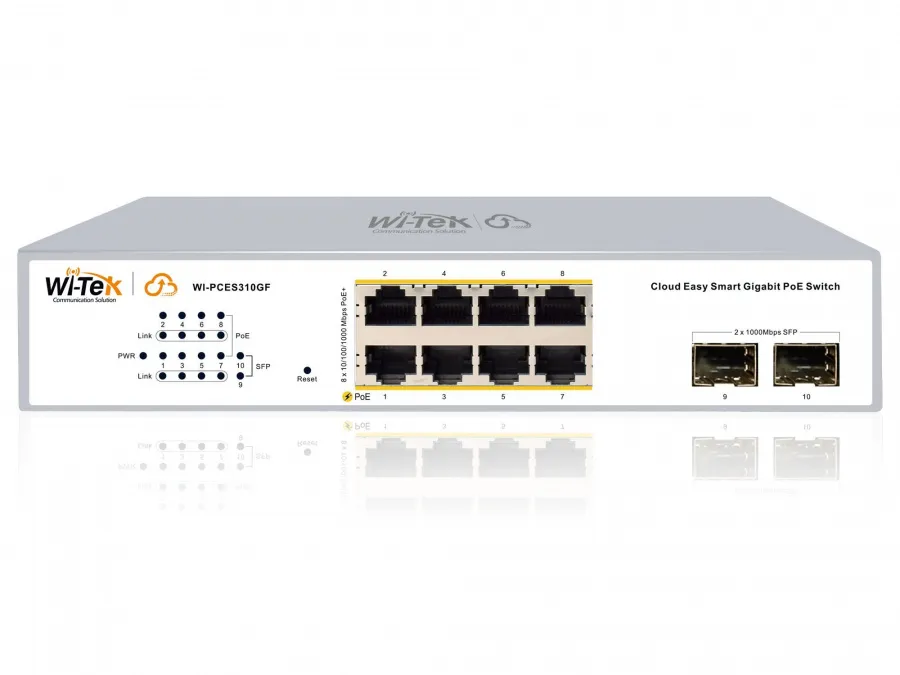 WI-PCES310GF, настраиваемый PoE 120Вт, порты 8 PoE GE + 2 SFP, Easy Smart
