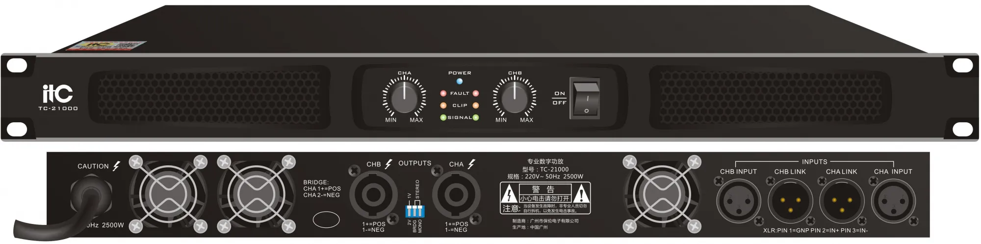 TC-21000 2-канальный профессиональный усилитель,8Ω:2*1000W;4Ω:2*1700W;2Ω:2*2900W;Bridge16Ω:2000W;